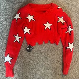 Zaful Red Star Cropped Sweater